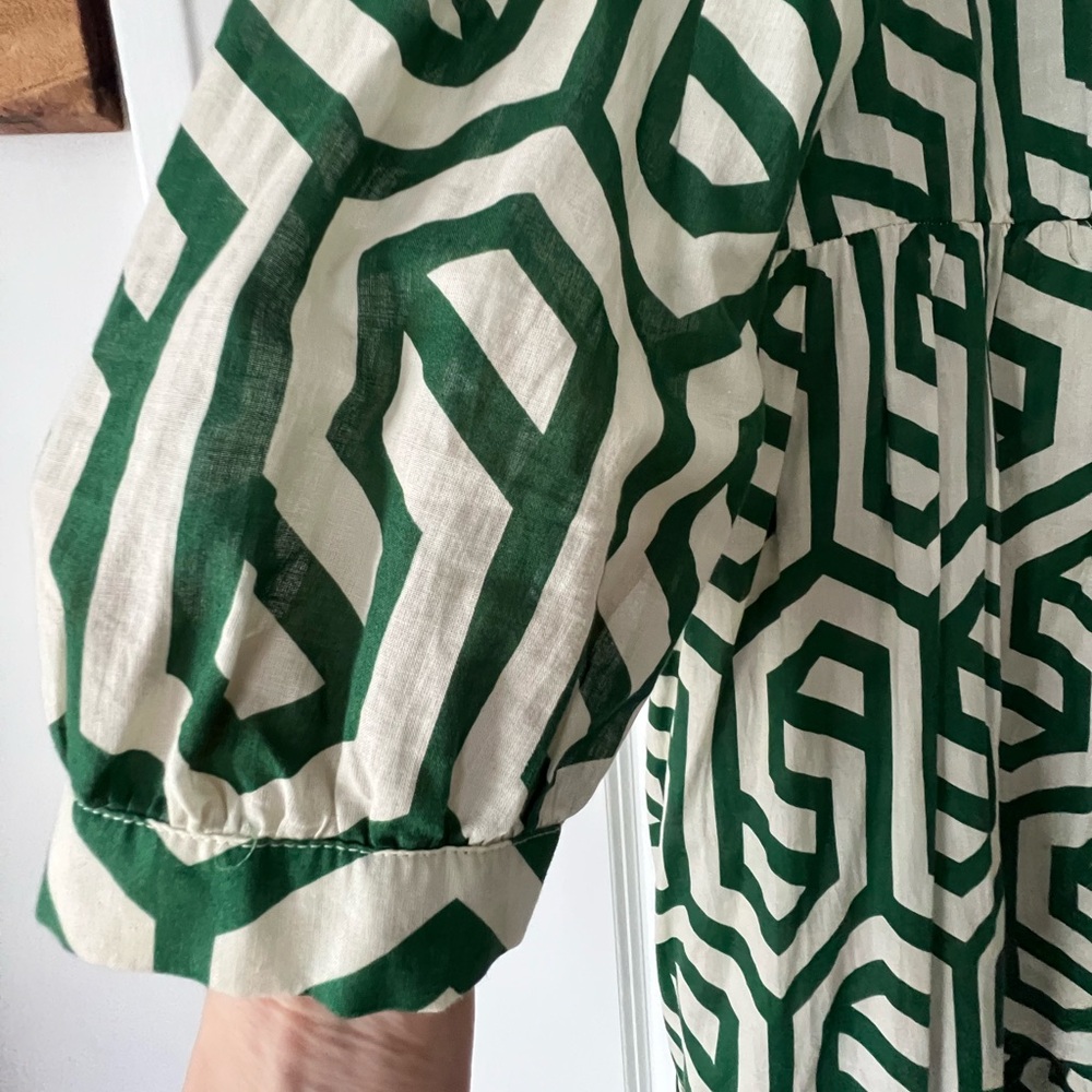 Zara Green and White Geometric Shirt Dress XL - Picture 2 of 4